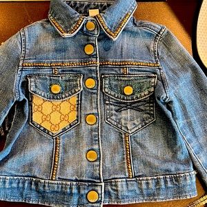 Gap jea jacket with added gold fringe and GG material